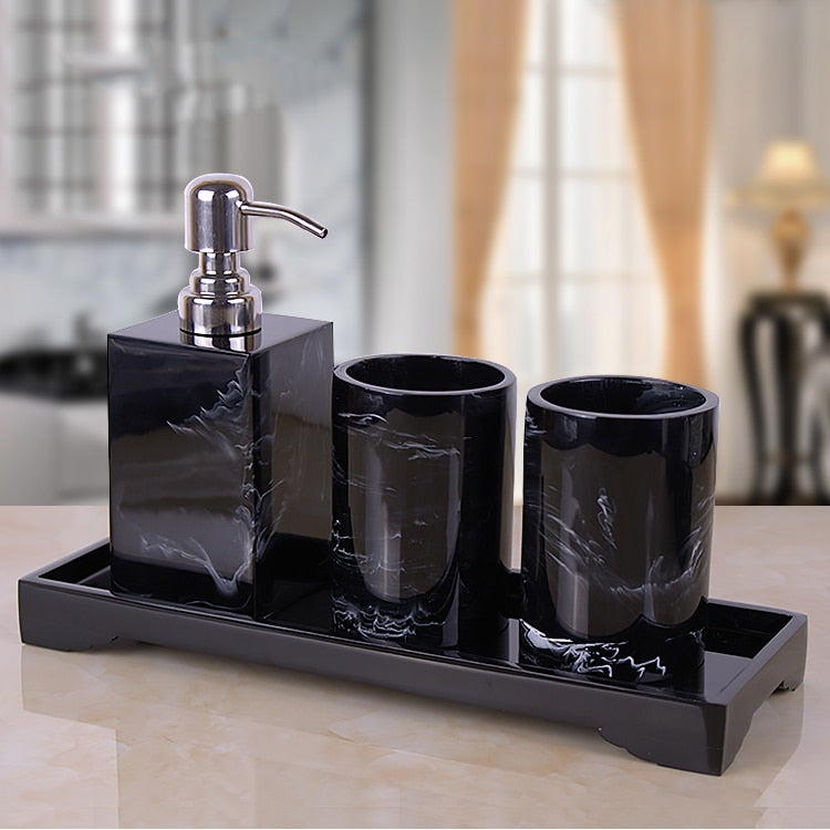 Marble Pattern Tray Resin Bathroom Accessories Set