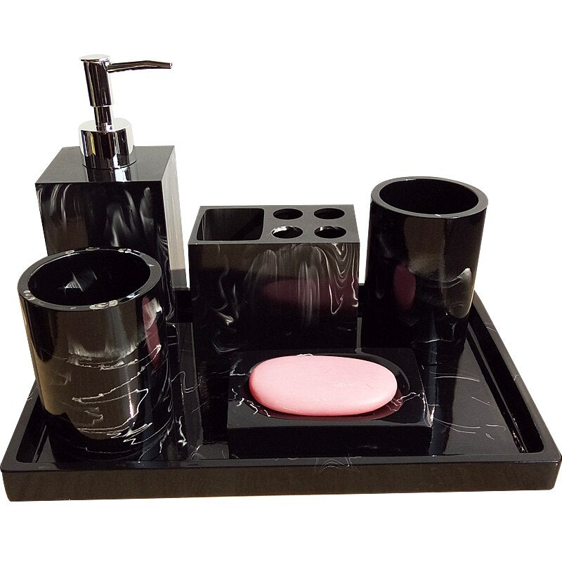 Marble Pattern Tray Resin Bathroom Accessories Set