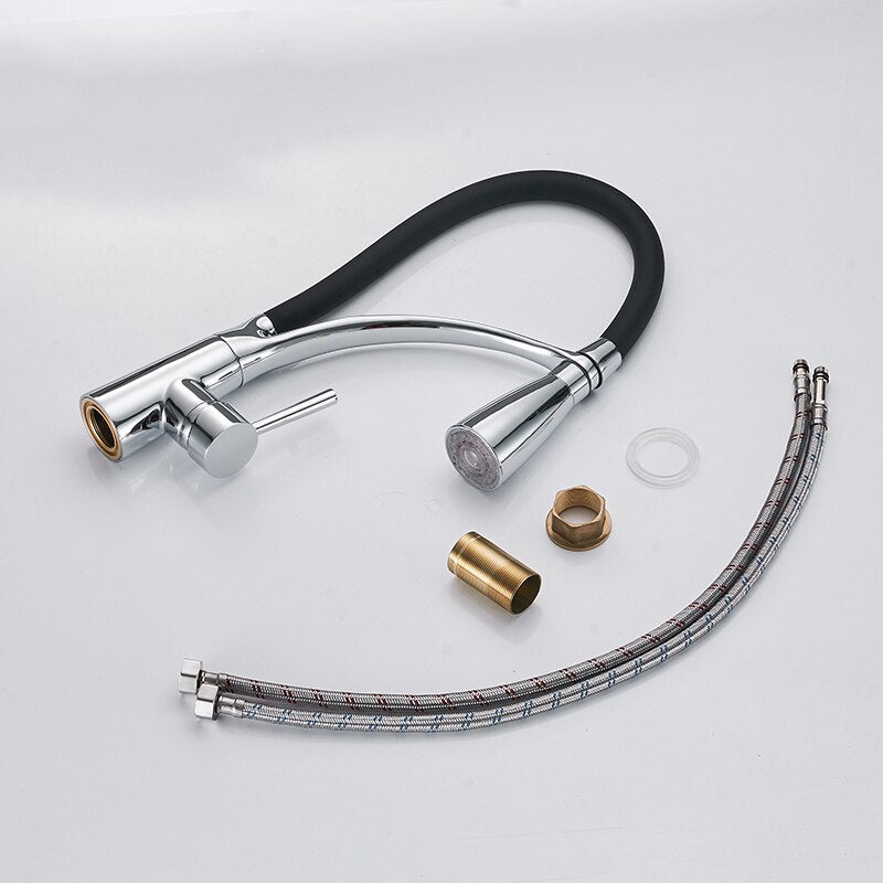 Kitchen Faucets with Design Chrome Mixer Faucet for LED Kitchen Single Handle Pull Down Deck Mounted Crane for Sinks 7661
