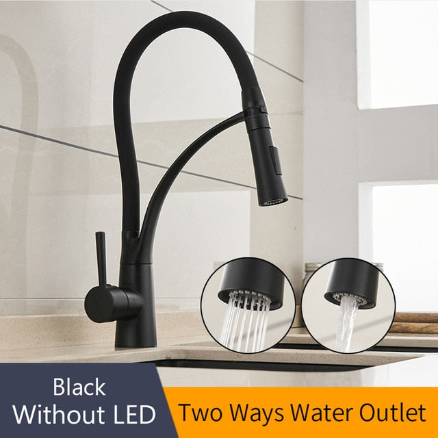 Kitchen Faucets with Design Chrome Mixer Faucet for LED Kitchen Single Handle Pull Down Deck Mounted Crane for Sinks 7661