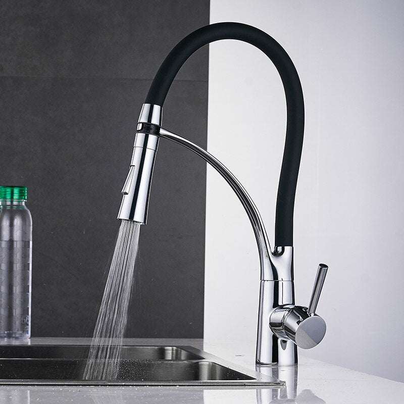 Kitchen Faucets with Design Chrome Mixer Faucet for LED Kitchen Single Handle Pull Down Deck Mounted Crane for Sinks 7661