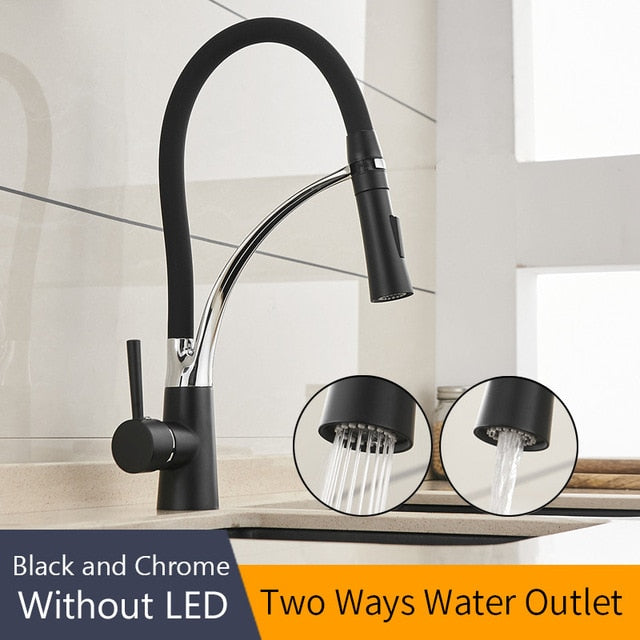 Kitchen Faucets with Design Chrome Mixer Faucet for LED Kitchen Single Handle Pull Down Deck Mounted Crane for Sinks 7661