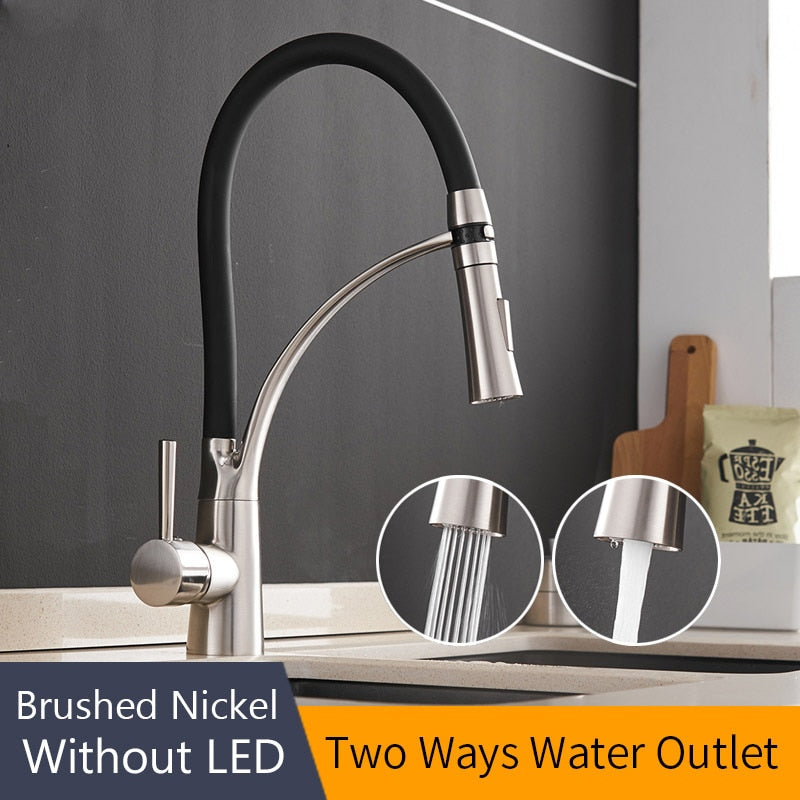 Kitchen Faucets with Design Chrome Mixer Faucet for LED Kitchen Single Handle Pull Down Deck Mounted Crane for Sinks 7661