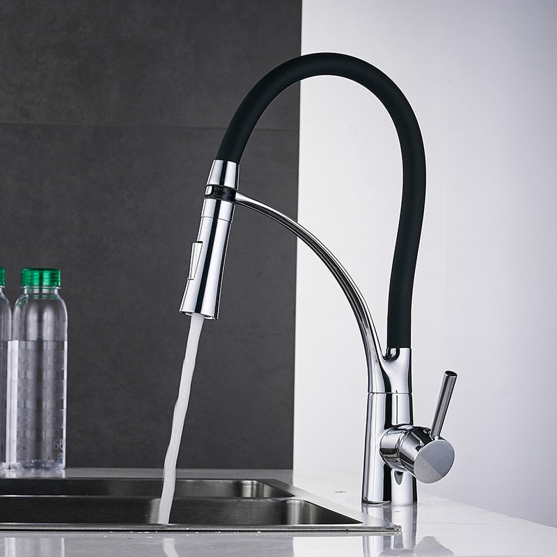 Kitchen Faucets with Design Chrome Mixer Faucet for LED Kitchen Single Handle Pull Down Deck Mounted Crane for Sinks 7661