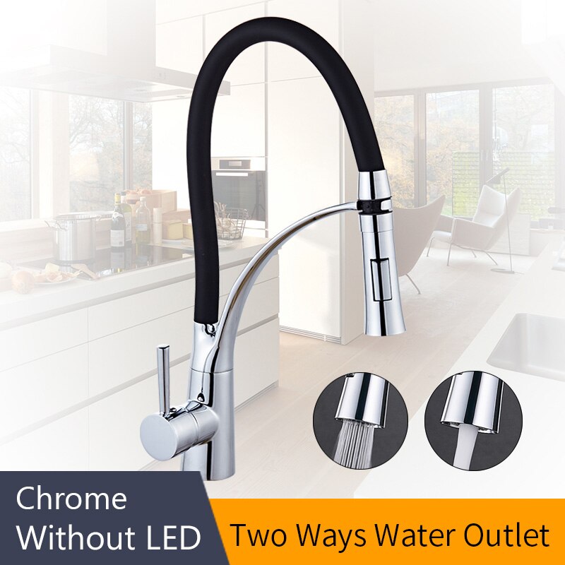 Kitchen Faucets with Design Chrome Mixer Faucet for LED Kitchen Single Handle Pull Down Deck Mounted Crane for Sinks 7661