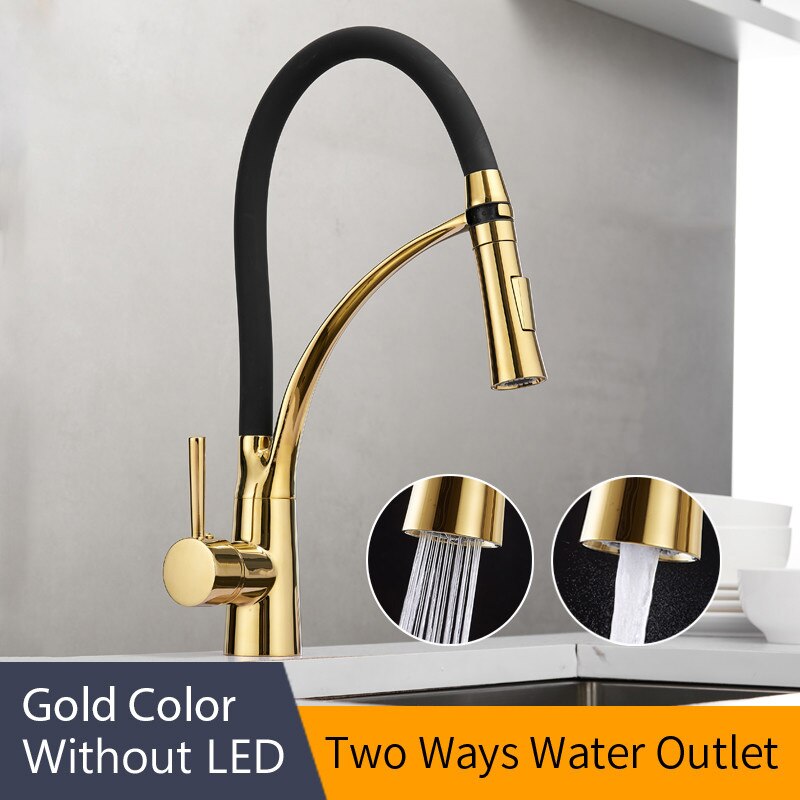 Kitchen Faucets with Design Chrome Mixer Faucet for LED Kitchen Single Handle Pull Down Deck Mounted Crane for Sinks 7661