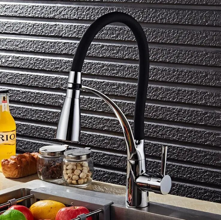 LED Kitchen Faucets with Rubber Design Chrome Mixer Faucet for KitchenSingle Handle Pull Down Deck Mounted Crane for Sinks XT-50