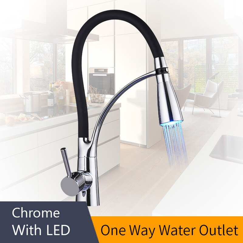 Kitchen Faucets with Design Chrome Mixer Faucet for LED Kitchen Single Handle Pull Down Deck Mounted Crane for Sinks 7661
