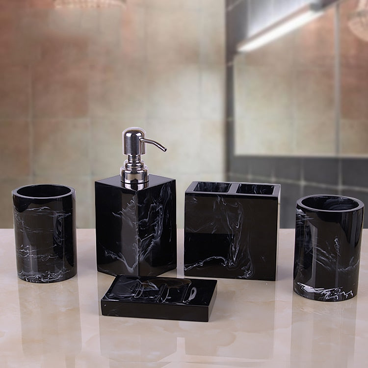 Marble Pattern Tray Resin Bathroom Accessories Set