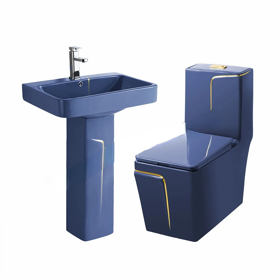 Modern bathroom grey square sanitary ware suite wc one piece ceramic commode basin toilet bowl toilet set with pedestal sink