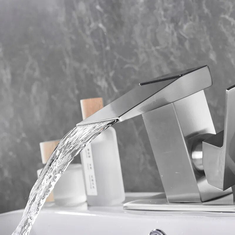 LCD Bathroom Basin Faucet Digital Display Sink Mixer Faucet Hot Cold Sink Tap Waterfall Deck Mounted Bathroom Basin Mixer Tap