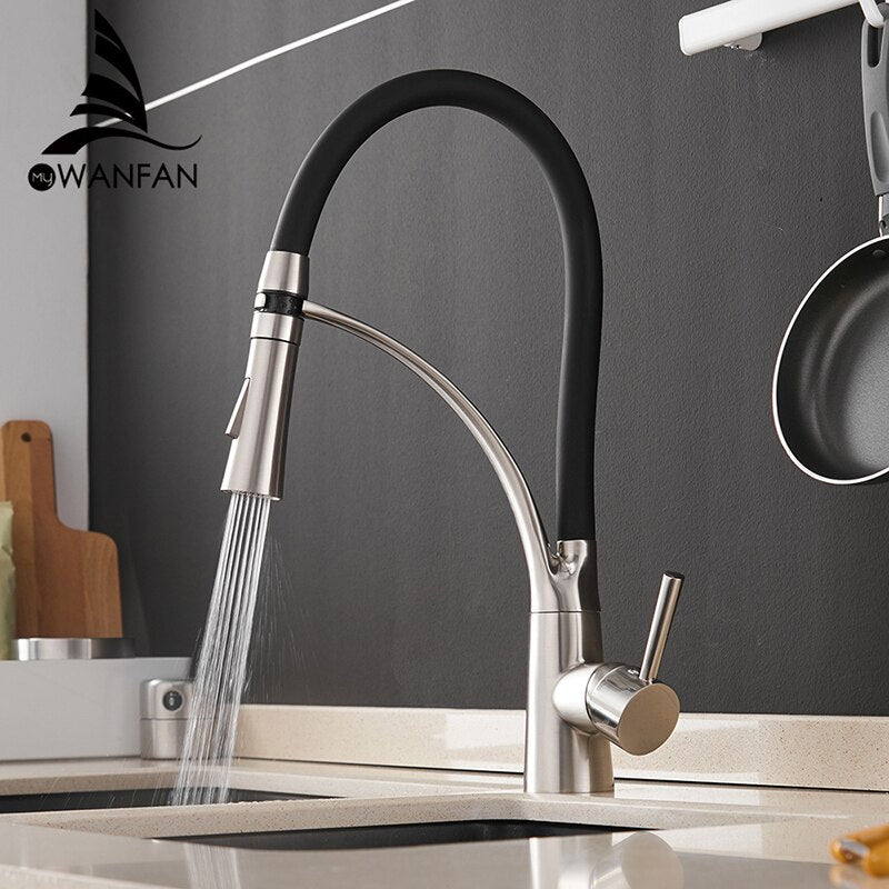 Kitchen Faucets with Design Chrome Mixer Faucet for LED Kitchen Single Handle Pull Down Deck Mounted Crane for Sinks 7661