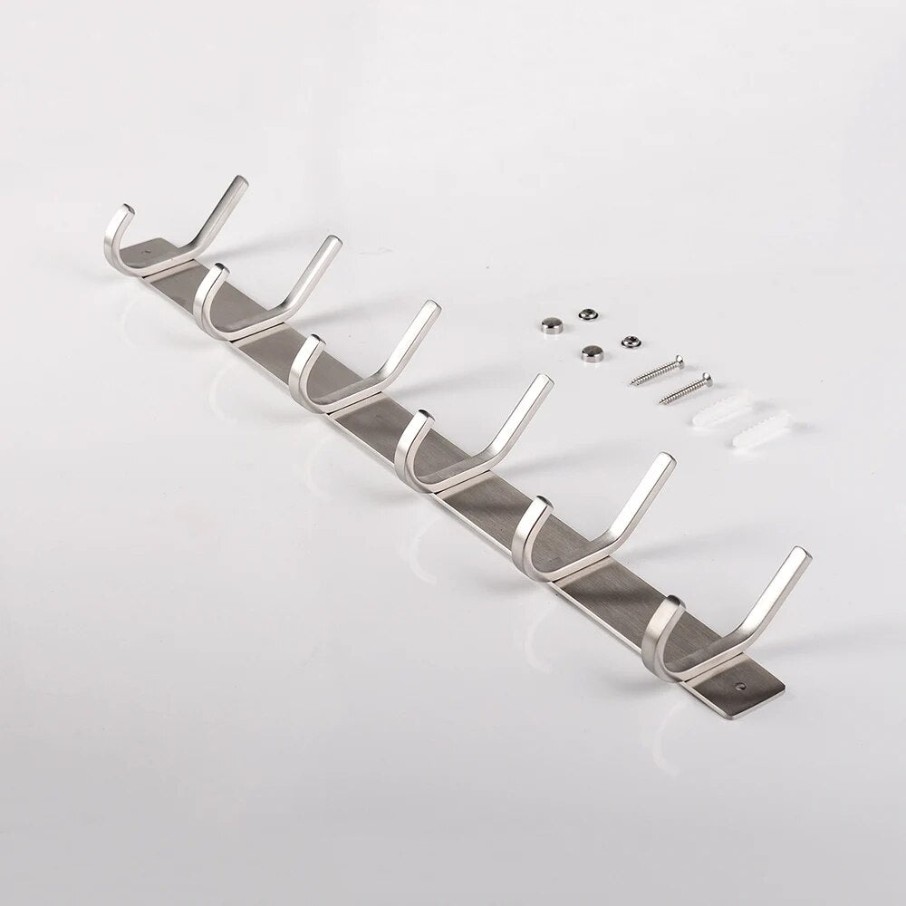 Bathroom Accessories Robe Hook Stainless Steel Wall coat rack 3-4-5-6 Hanging Hooks, Hold For Key, Towel, Bags, Hat, Clothes