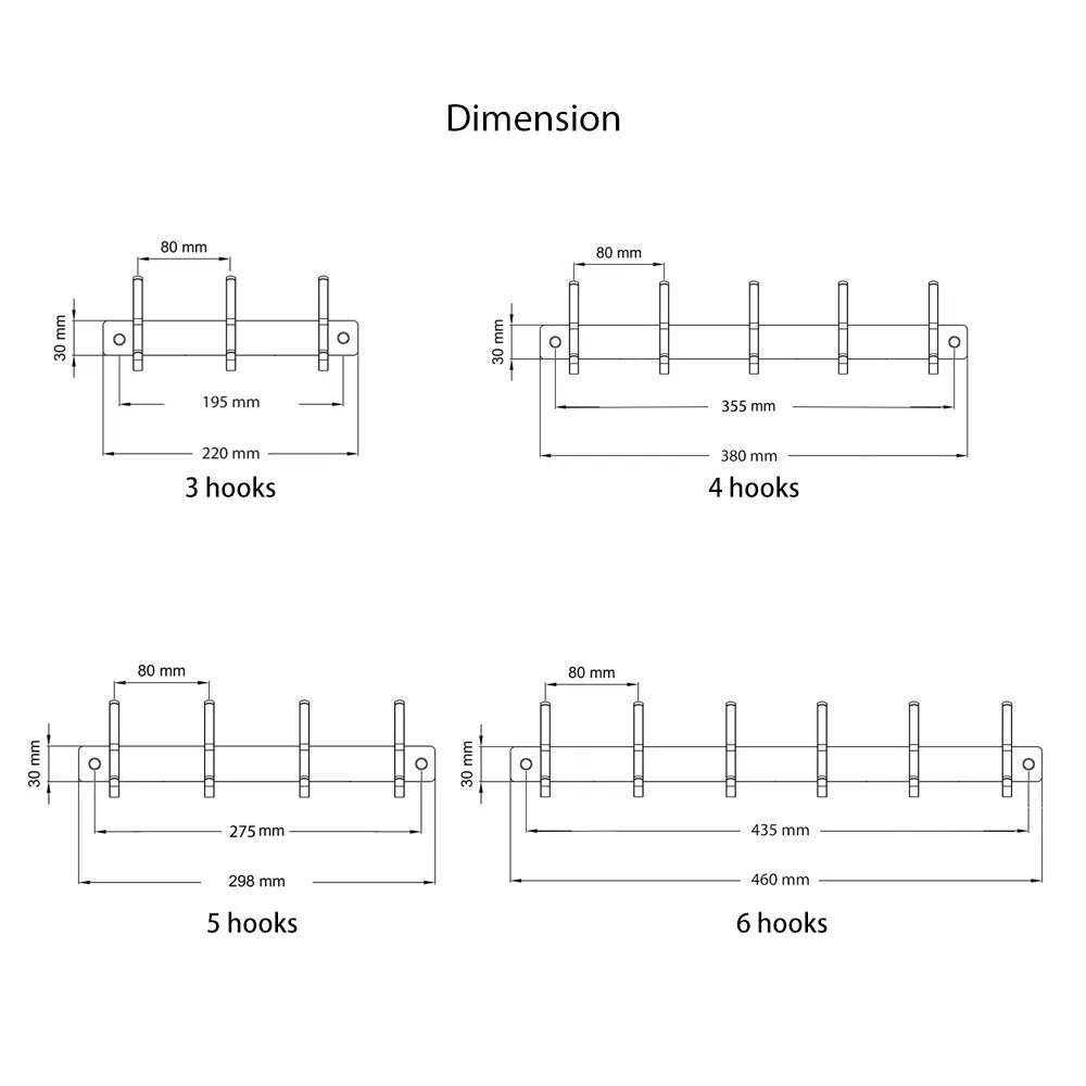 Bathroom Accessories Robe Hook Stainless Steel Wall coat rack 3-4-5-6 Hanging Hooks, Hold For Key, Towel, Bags, Hat, Clothes