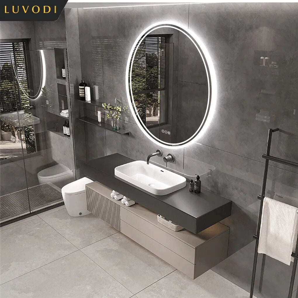 Intelligent Illuminate Big Round Mirror for Bathroom Touch Screen Dimmable Anti-fog Bathroom LED Light Mirror