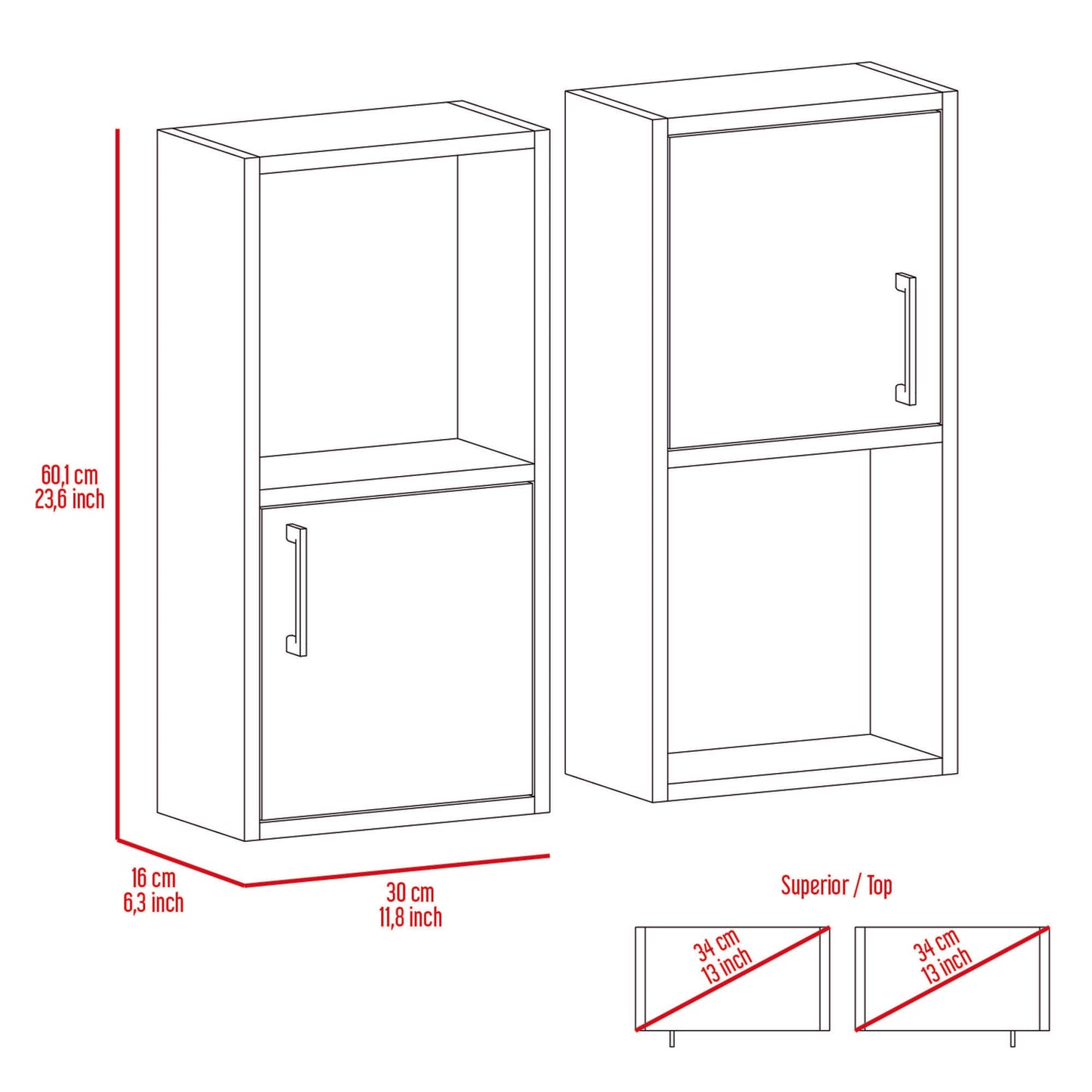 Oba 2-Pc Wall-Mounted Bathroom Medicine Cabinet with Open and Closed Storage