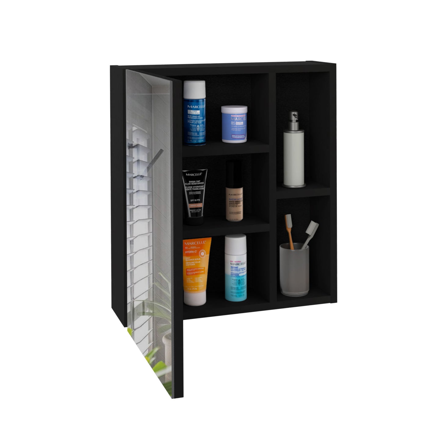 Labelle Medicine Cabinet With Mirror; Five Internal Shelves; Single Door -Black