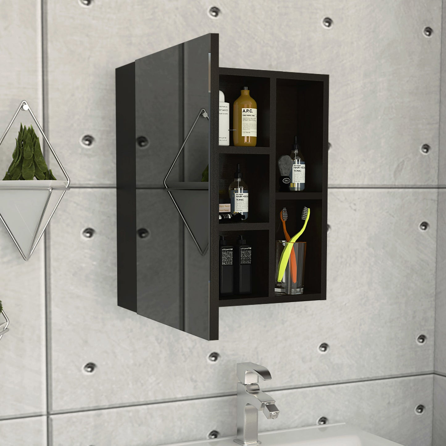 Labelle Medicine Cabinet With Mirror; Five Internal Shelves; Single Door -Black