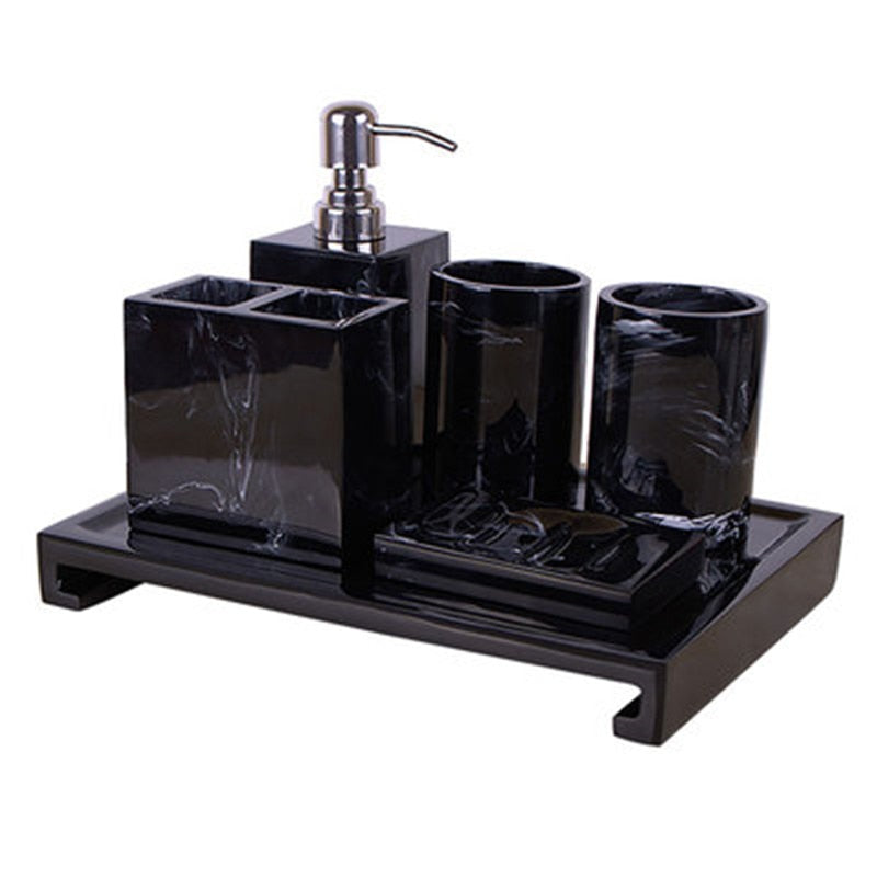 Marble Pattern Tray Resin Bathroom Accessories Set