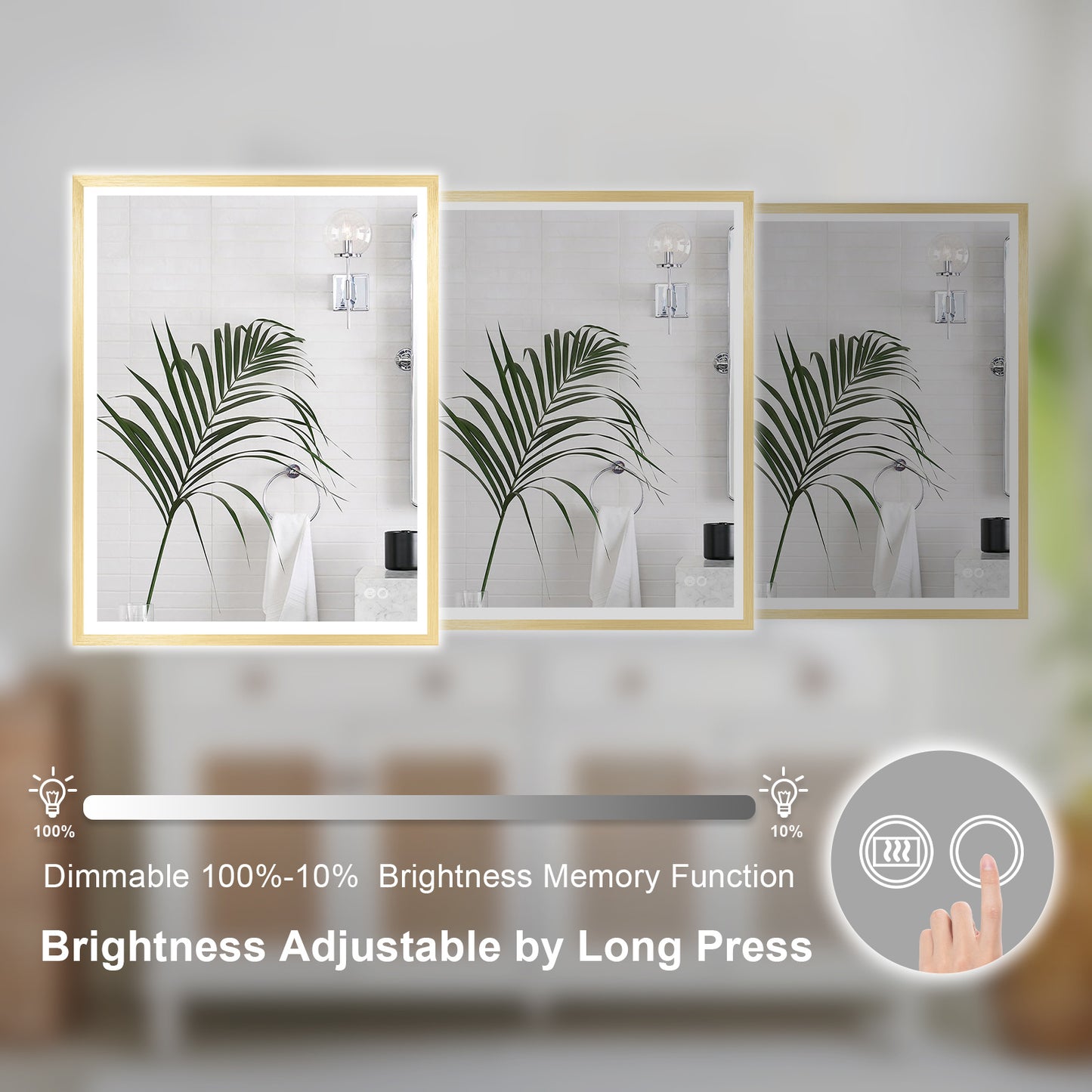 4 Size LED Bathroom Mirror; Backlit and Front Lighted Mirror for Bathroom; Wall Mounted Bathroom Vanity Framed Mirror Includes Dimmer; ; Defogger; Vertical / Horizontal