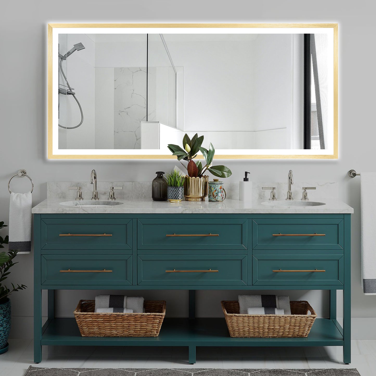 4 Size LED Bathroom Mirror; Backlit and Front Lighted Mirror for Bathroom; Wall Mounted Bathroom Vanity Framed Mirror Includes Dimmer; ; Defogger; Vertical / Horizontal