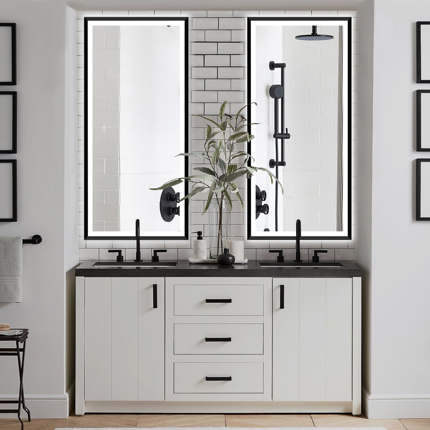 4 Size LED Bathroom Mirror; Backlit and Front Lighted Mirror for Bathroom; Wall Mounted Bathroom Vanity Framed Mirror Includes Dimmer; ; Defogger; Vertical / Horizontal