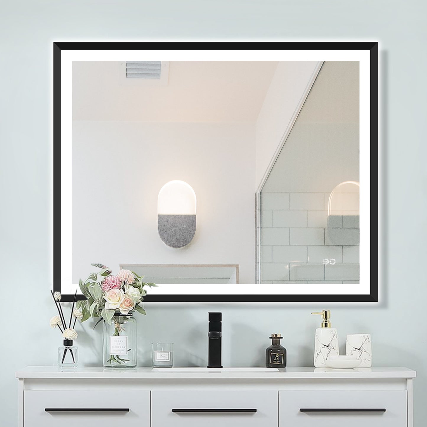 4 Size LED Bathroom Mirror; Backlit and Front Lighted Mirror for Bathroom; Wall Mounted Bathroom Vanity Framed Mirror Includes Dimmer; ; Defogger; Vertical / Horizontal