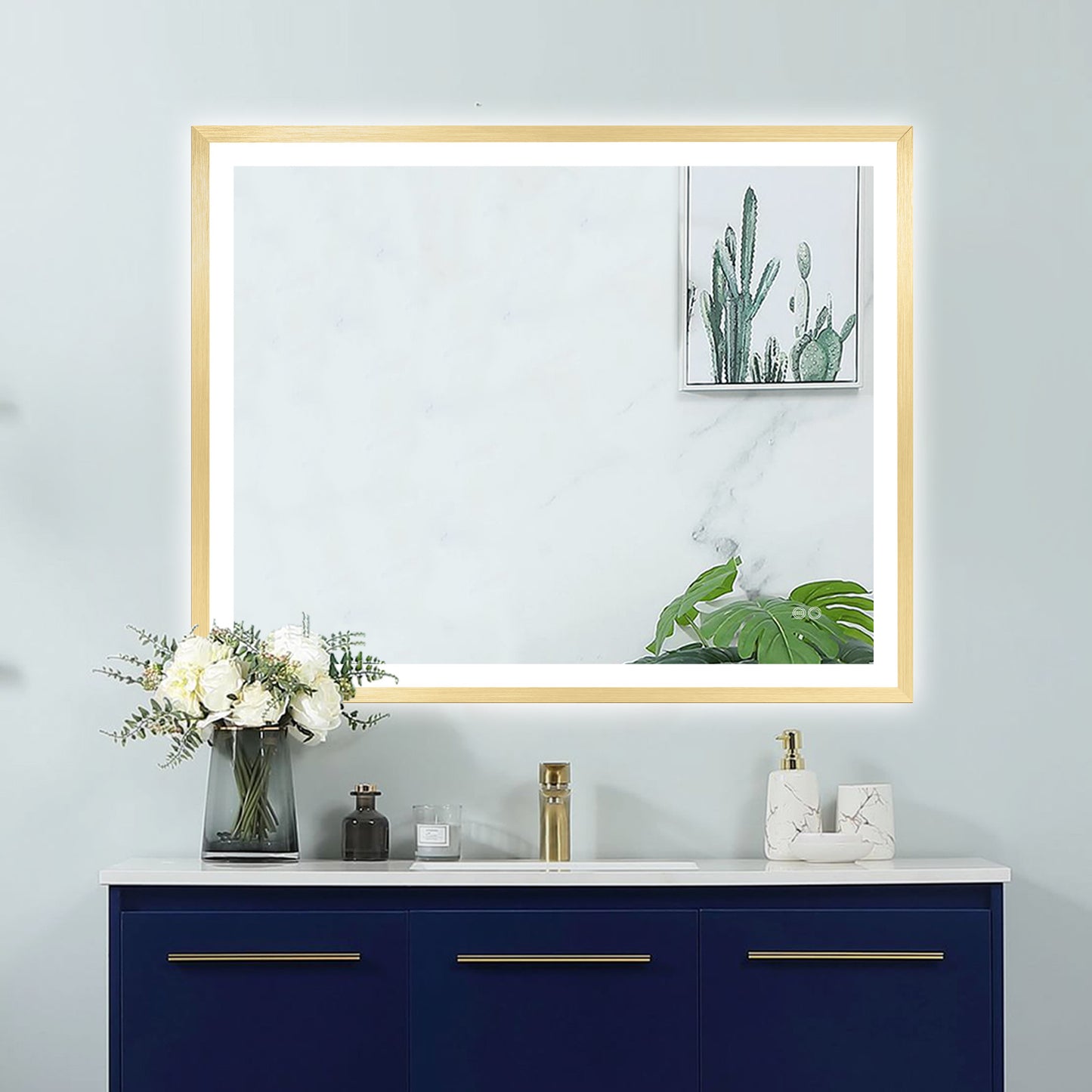 4 Size LED Bathroom Mirror; Backlit and Front Lighted Mirror for Bathroom; Wall Mounted Bathroom Vanity Framed Mirror Includes Dimmer; ; Defogger; Vertical / Horizontal