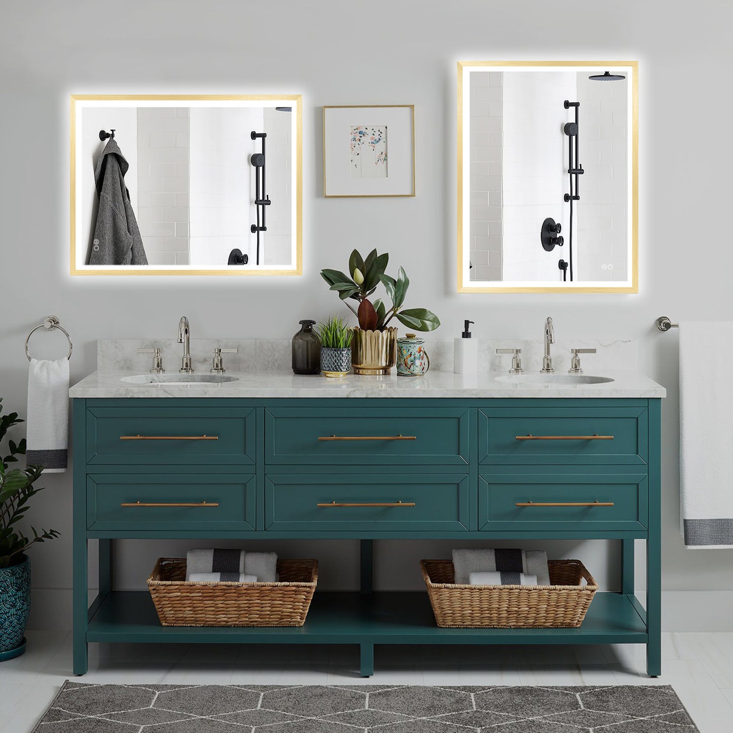 4 Size LED Bathroom Mirror; Backlit and Front Lighted Mirror for Bathroom; Wall Mounted Bathroom Vanity Framed Mirror Includes Dimmer; ; Defogger; Vertical / Horizontal