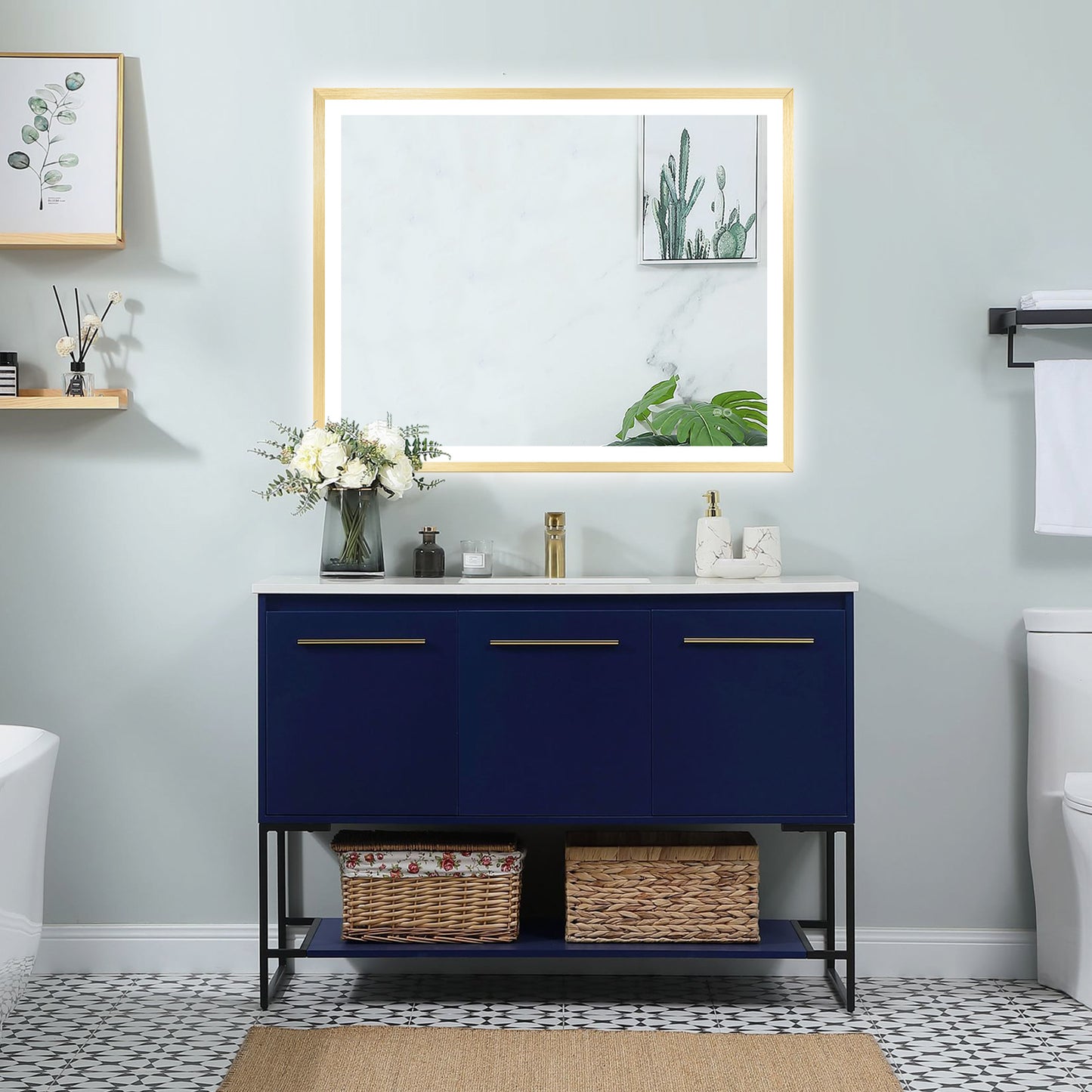4 Size LED Bathroom Mirror; Backlit and Front Lighted Mirror for Bathroom; Wall Mounted Bathroom Vanity Framed Mirror Includes Dimmer; ; Defogger; Vertical / Horizontal