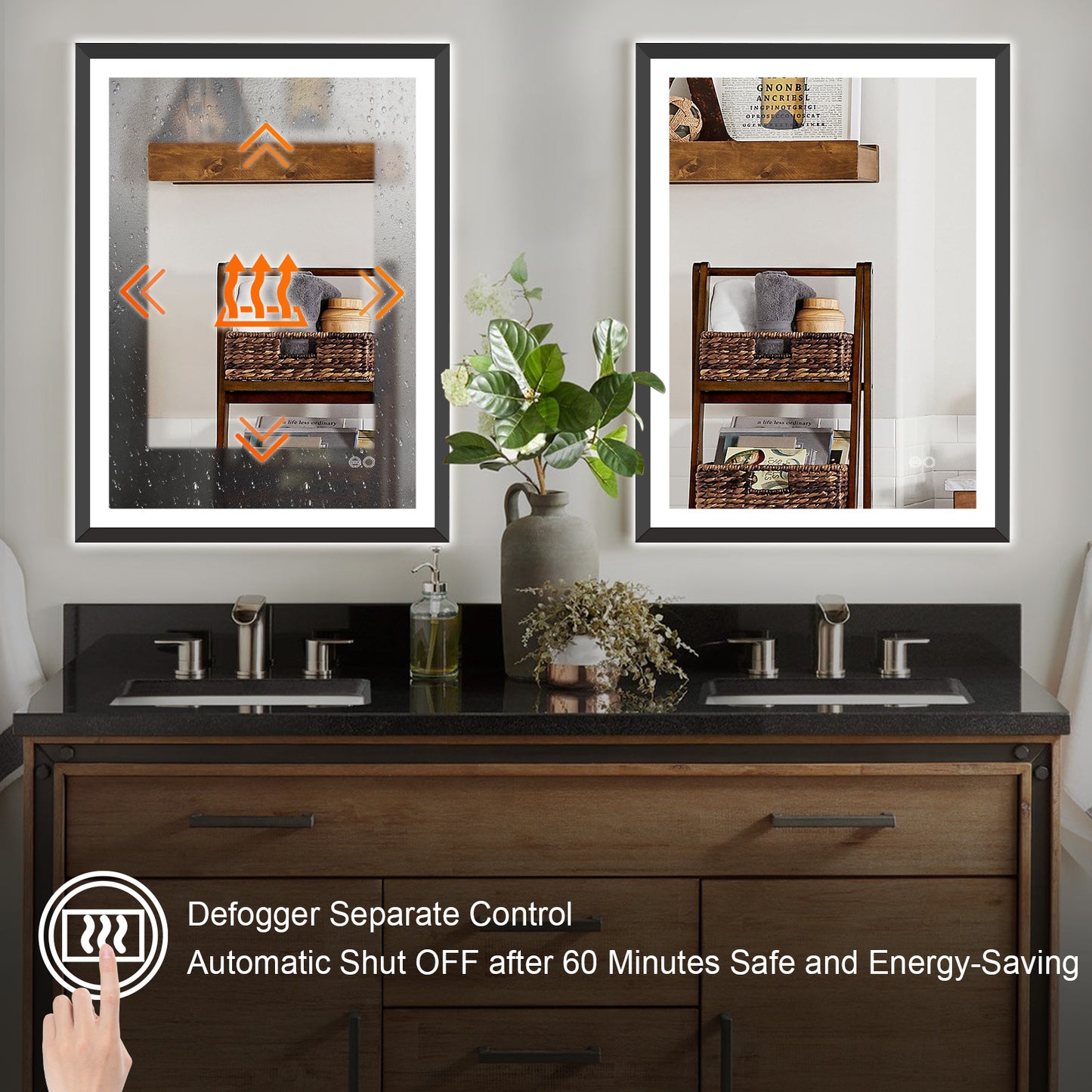 4 Size LED Bathroom Mirror; Backlit and Front Lighted Mirror for Bathroom; Wall Mounted Bathroom Vanity Framed Mirror Includes Dimmer; ; Defogger; Vertical / Horizontal