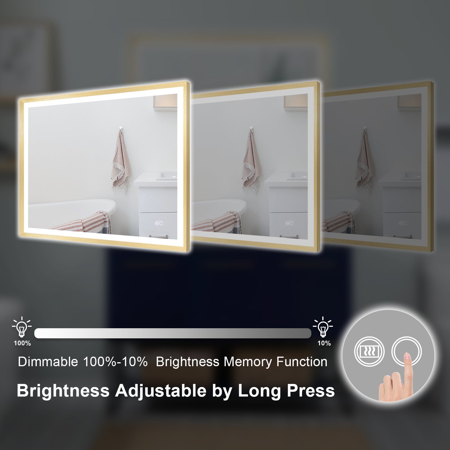 4 Size LED Bathroom Mirror; Backlit and Front Lighted Mirror for Bathroom; Wall Mounted Bathroom Vanity Framed Mirror Includes Dimmer; ; Defogger; Vertical / Horizontal