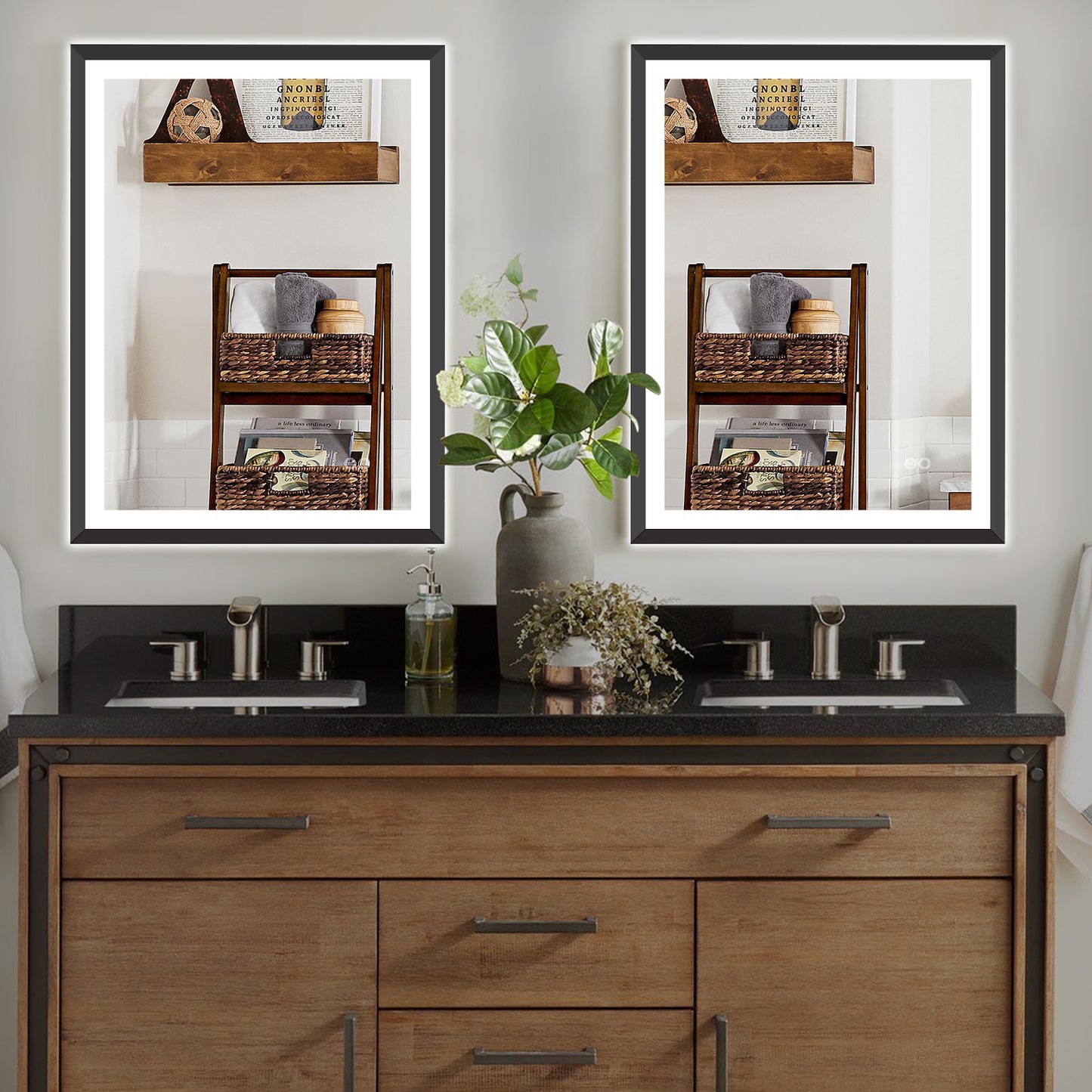 4 Size LED Bathroom Mirror; Backlit and Front Lighted Mirror for Bathroom; Wall Mounted Bathroom Vanity Framed Mirror Includes Dimmer; ; Defogger; Vertical / Horizontal