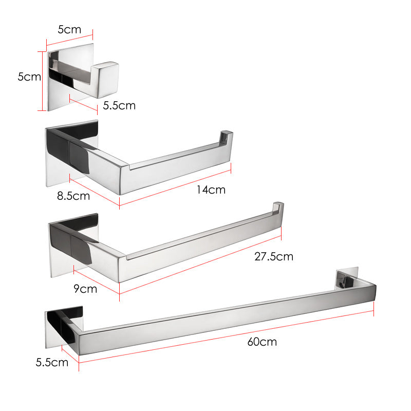 Strong Viscosity Adhesive 4 Pieces Bathroom Accessories Set Without Drilling Silver Brushed Towel Bar Set Holder Rack Robe Hook Tissue Toilet Paper Holder Rustproof 304 Stainless Steel YJ