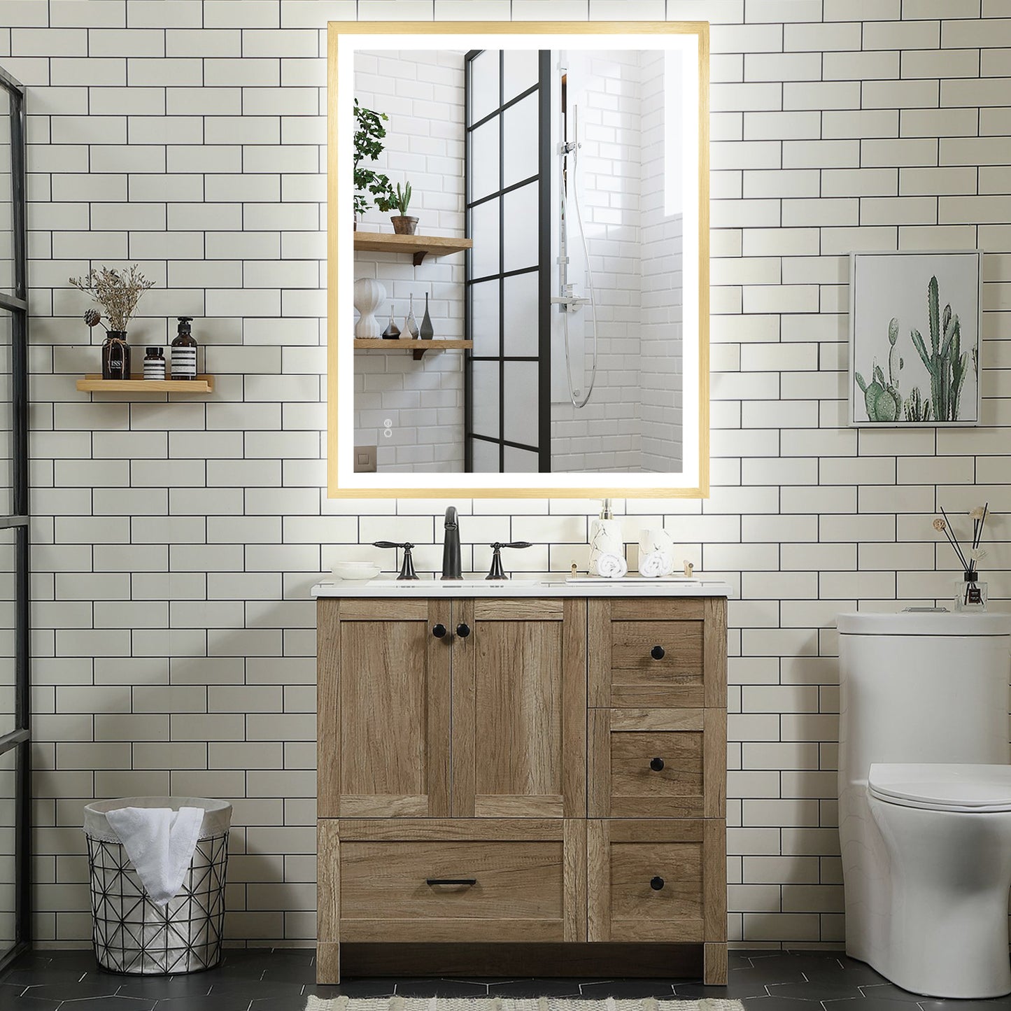 4 Size LED Bathroom Mirror; Backlit and Front Lighted Mirror for Bathroom; Wall Mounted Bathroom Vanity Framed Mirror Includes Dimmer; ; Defogger; Vertical / Horizontal