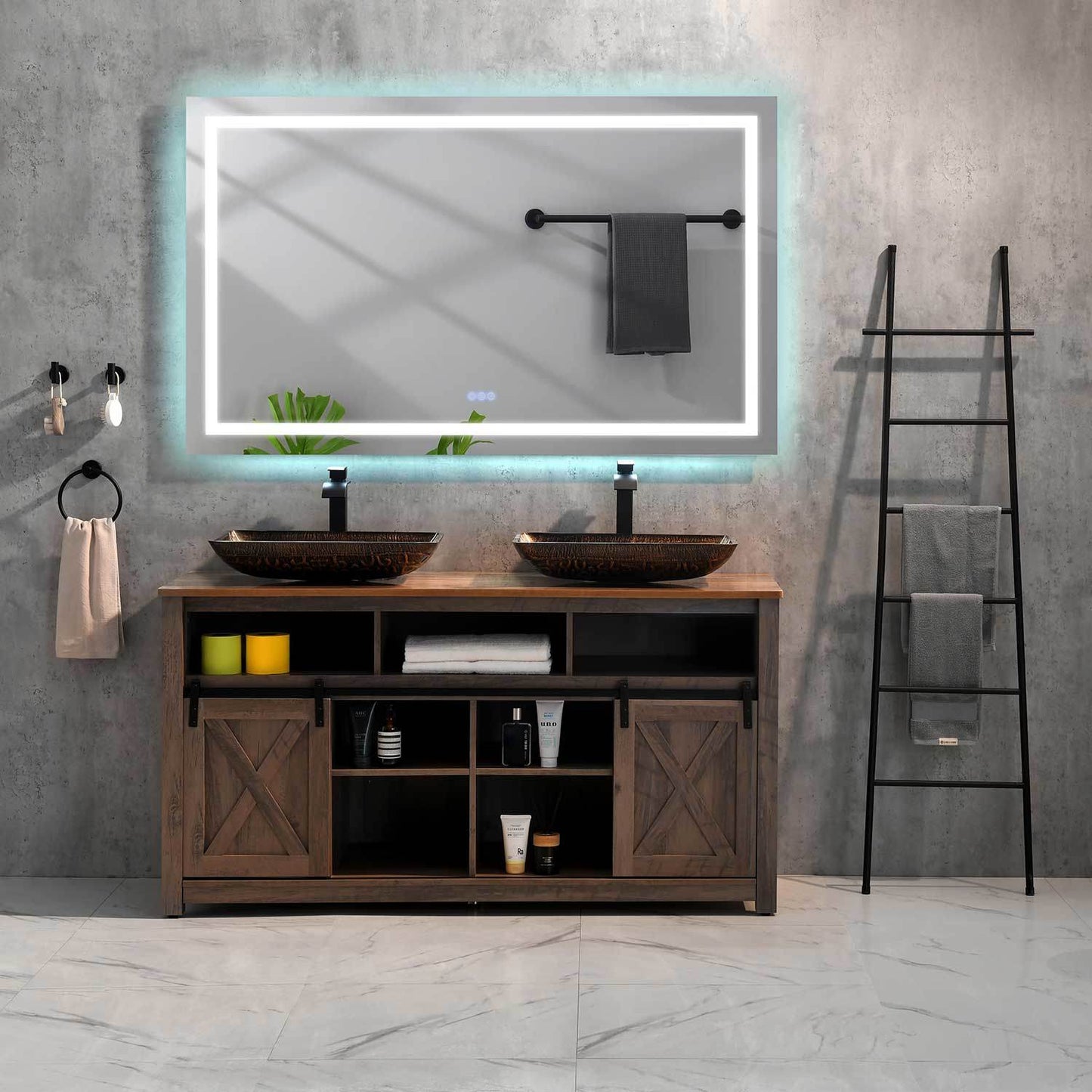 22.25" L -14.5" W -4 4-3/8 in. H Golden Handmade Glass Rectangle Vessel Bathroom Sink in Brown and with Faucet and Pop-Up Drain in Matte Black