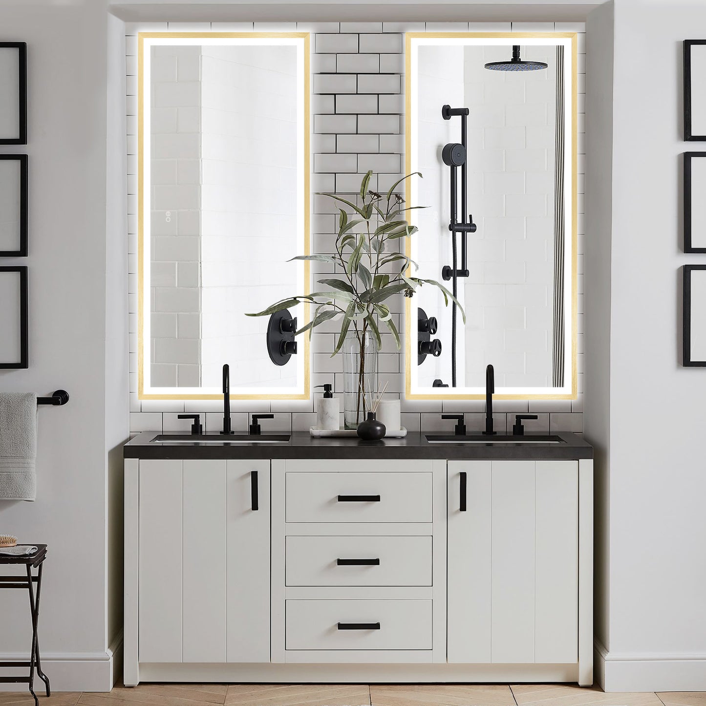 4 Size LED Bathroom Mirror; Backlit and Front Lighted Mirror for Bathroom; Wall Mounted Bathroom Vanity Framed Mirror Includes Dimmer; ; Defogger; Vertical / Horizontal