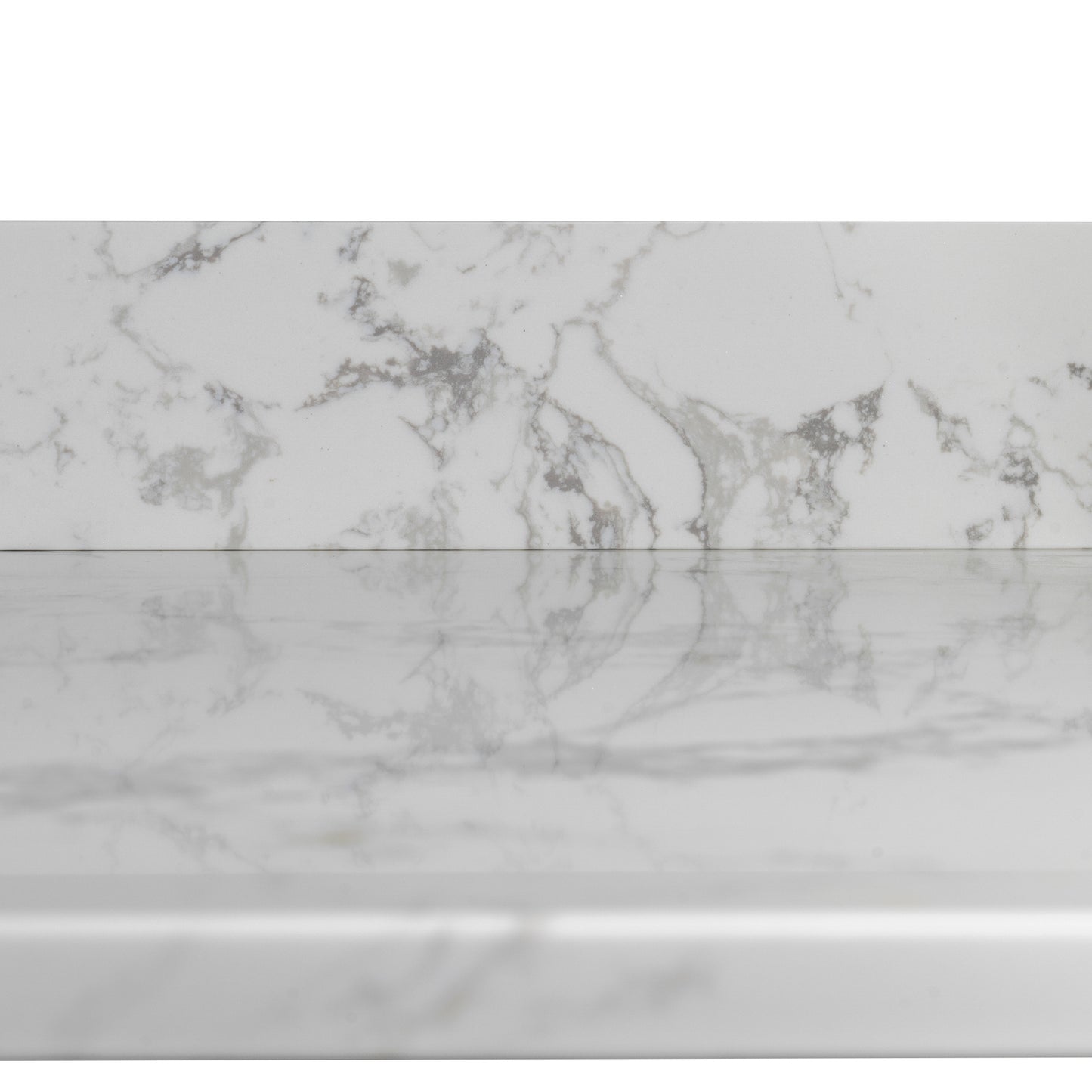 43''x22" bathroom stone vanity top engineered stone carrara white marble color with rectangle undermount ceramic sink and single faucet hole with back splash .