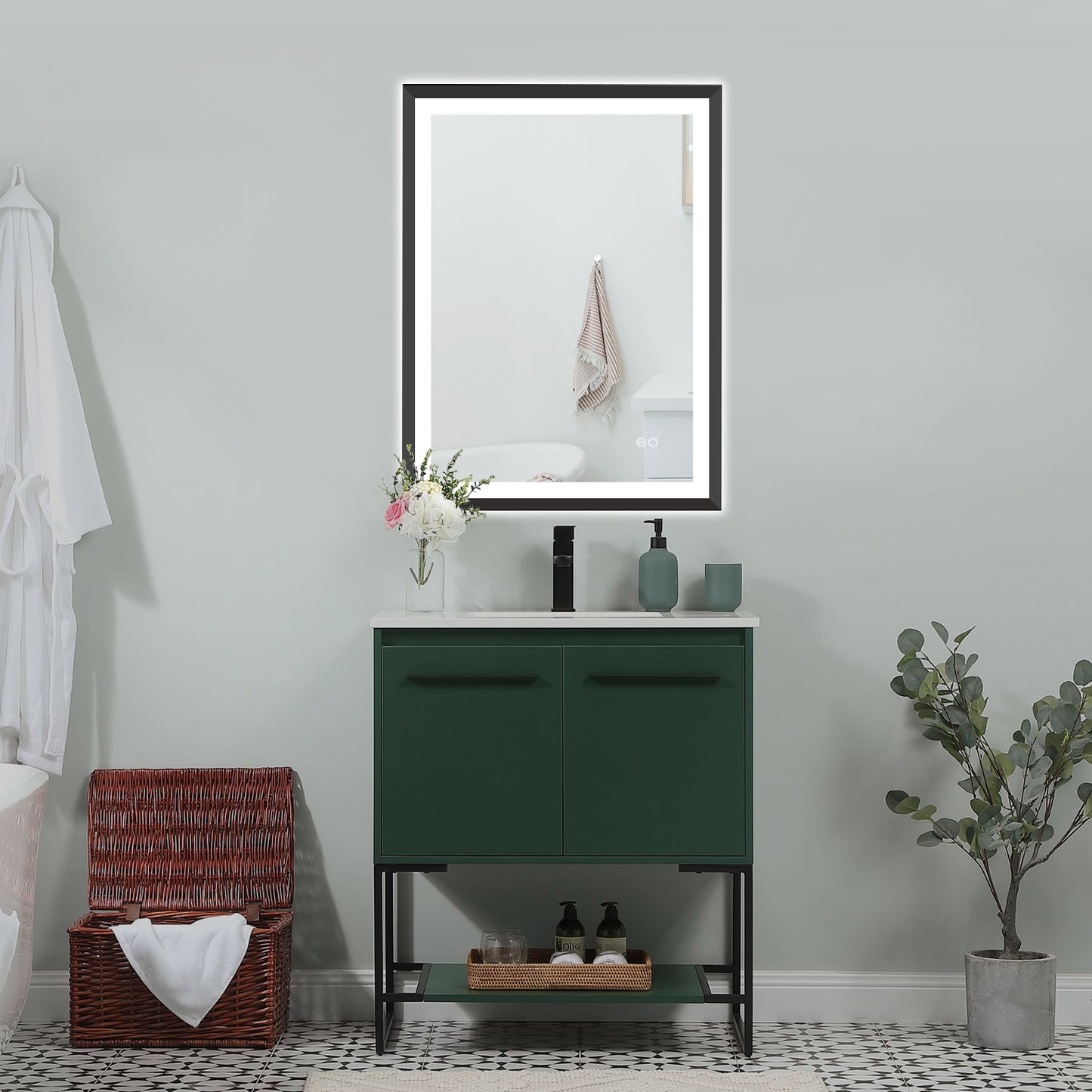 4 Size LED Bathroom Mirror; Backlit and Front Lighted Mirror for Bathroom; Wall Mounted Bathroom Vanity Framed Mirror Includes Dimmer; ; Defogger; Vertical / Horizontal