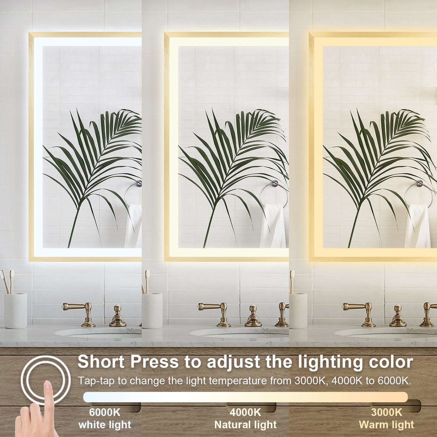 4 Size LED Bathroom Mirror; Backlit and Front Lighted Mirror for Bathroom; Wall Mounted Bathroom Vanity Framed Mirror Includes Dimmer; ; Defogger; Vertical / Horizontal