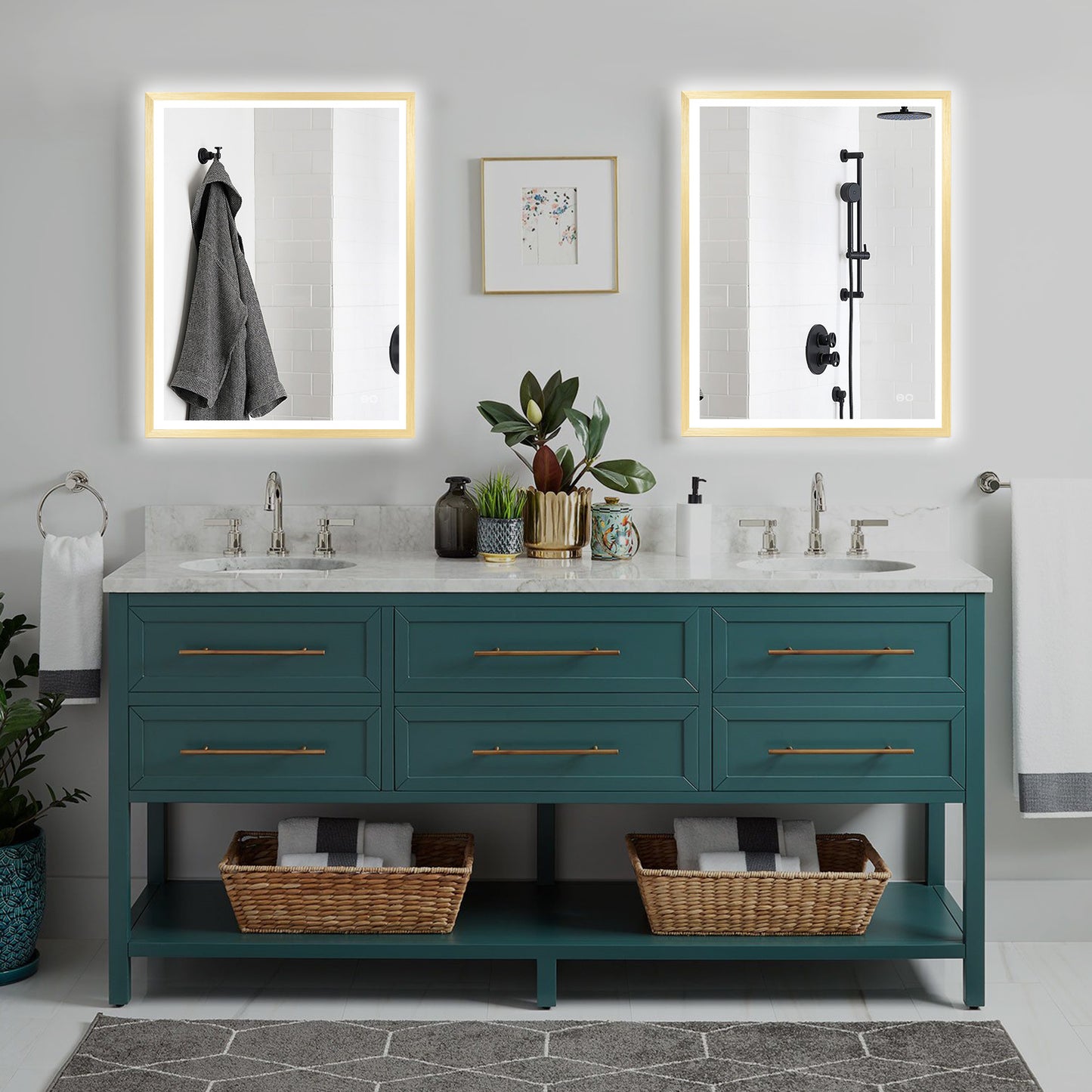 4 Size LED Bathroom Mirror; Backlit and Front Lighted Mirror for Bathroom; Wall Mounted Bathroom Vanity Framed Mirror Includes Dimmer; ; Defogger; Vertical / Horizontal
