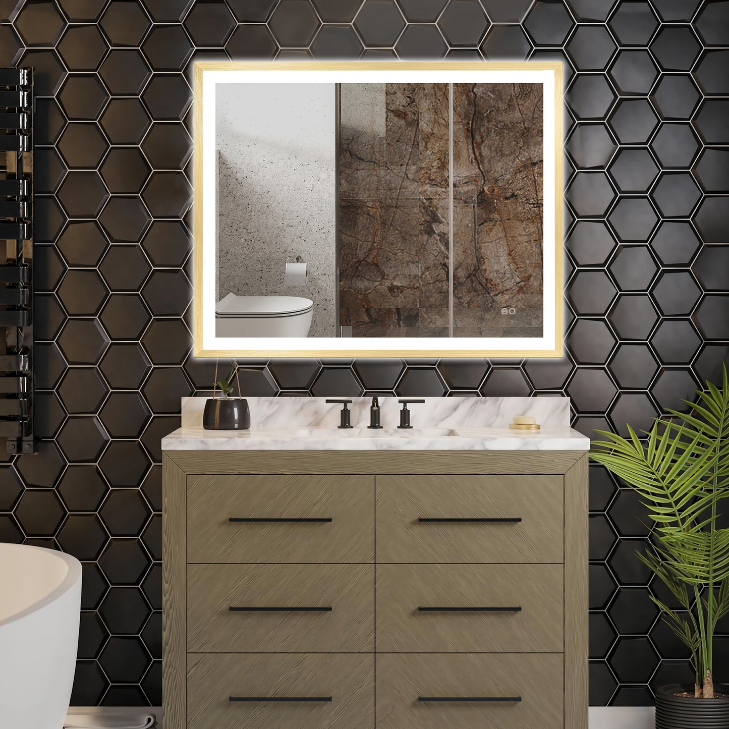 4 Size LED Bathroom Mirror; Backlit and Front Lighted Mirror for Bathroom; Wall Mounted Bathroom Vanity Framed Mirror Includes Dimmer; ; Defogger; Vertical / Horizontal