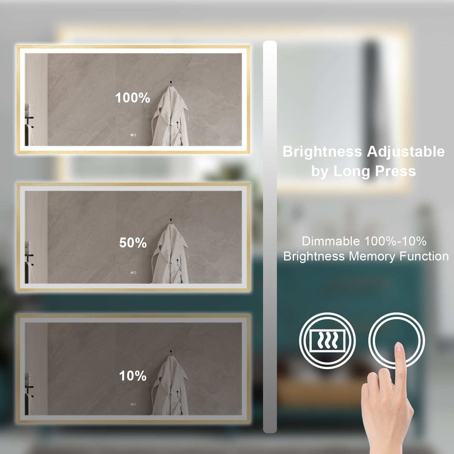 4 Size LED Bathroom Mirror; Backlit and Front Lighted Mirror for Bathroom; Wall Mounted Bathroom Vanity Framed Mirror Includes Dimmer; ; Defogger; Vertical / Horizontal