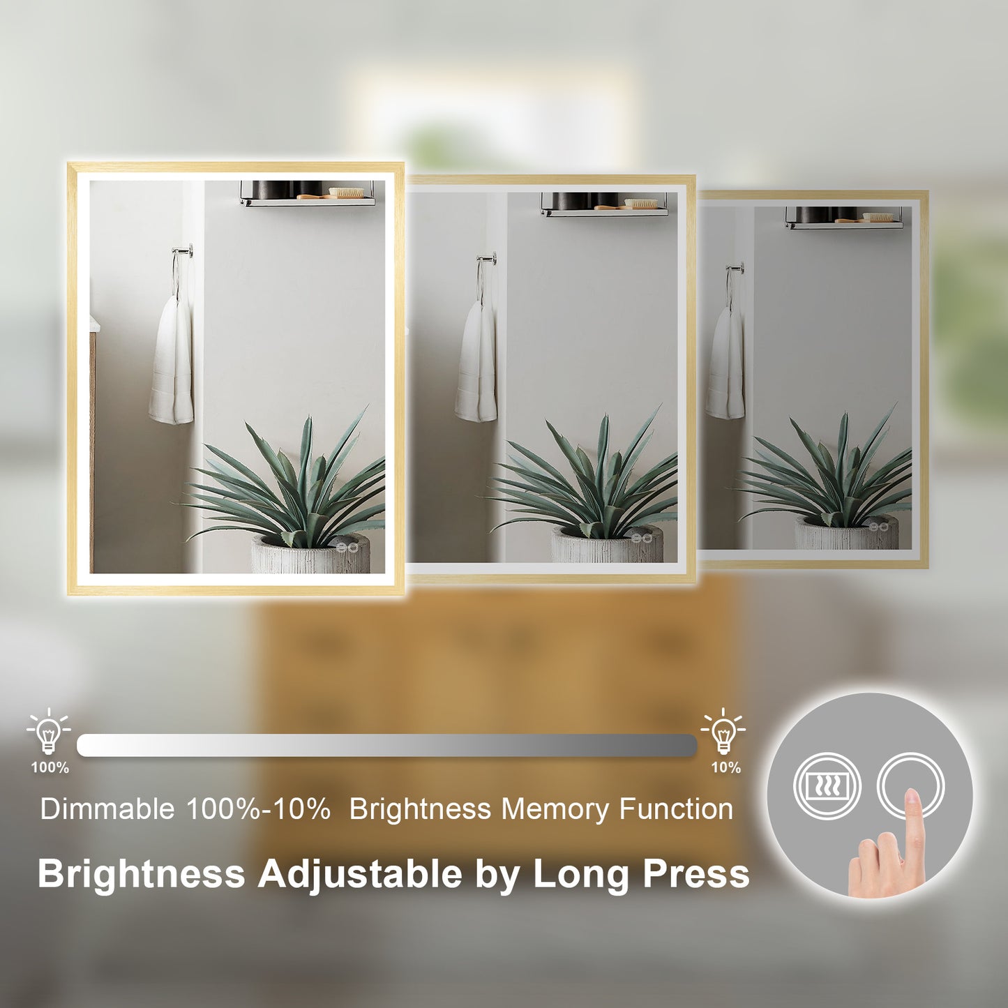 4 Size LED Bathroom Mirror; Backlit and Front Lighted Mirror for Bathroom; Wall Mounted Bathroom Vanity Framed Mirror Includes Dimmer; ; Defogger; Vertical / Horizontal