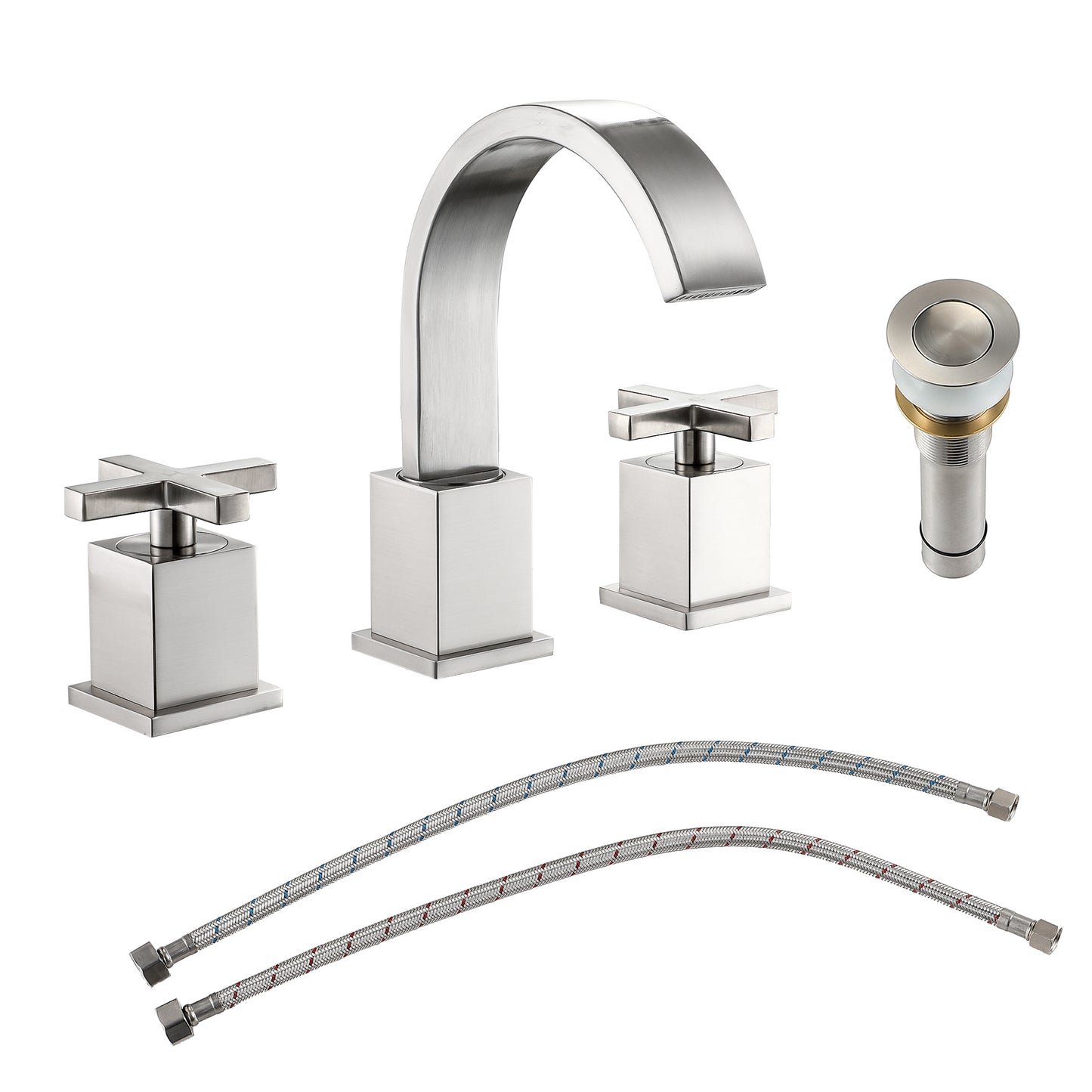 2 Handle Widespread Bathroom Faucet 3 Hole, with Pop Up Drain and 2 Water Supply Lines, Matte Black