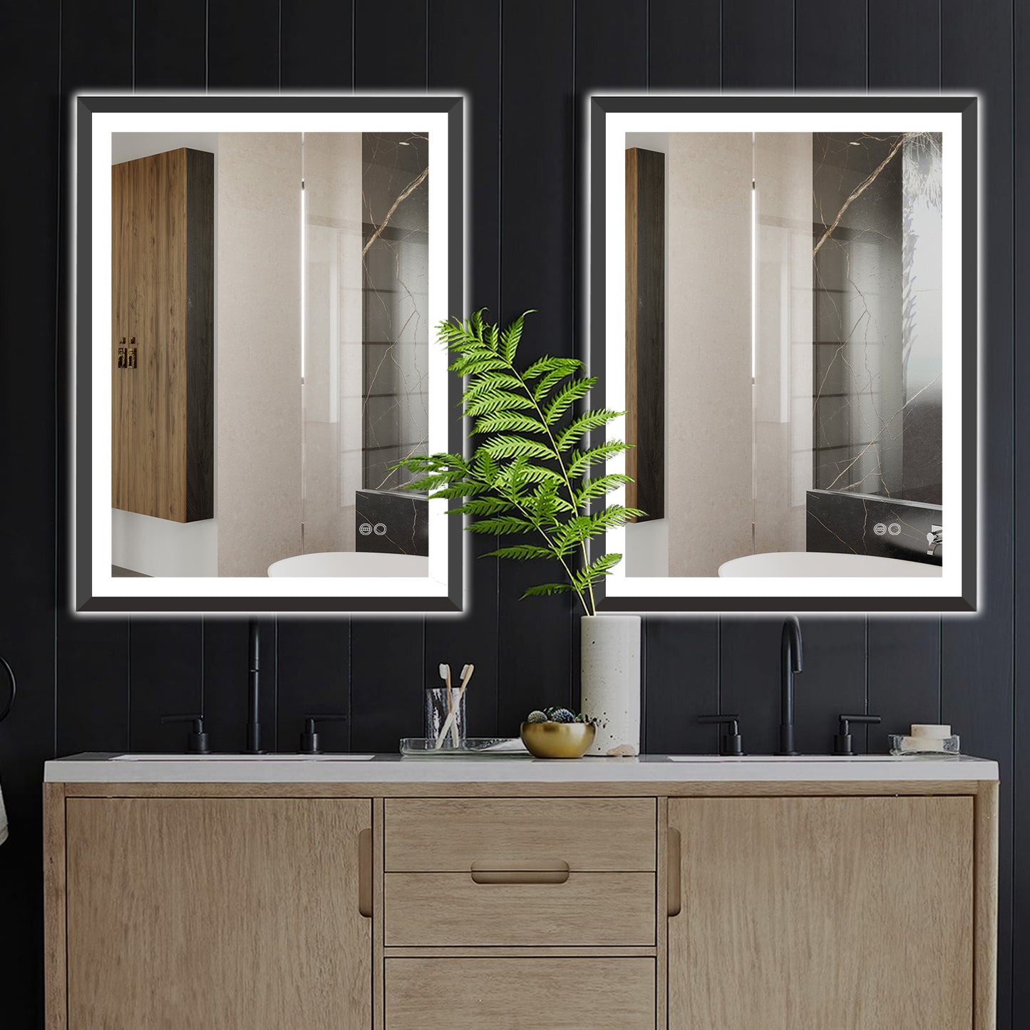 4 Size LED Bathroom Mirror; Backlit and Front Lighted Mirror for Bathroom; Wall Mounted Bathroom Vanity Framed Mirror Includes Dimmer; ; Defogger; Vertical / Horizontal