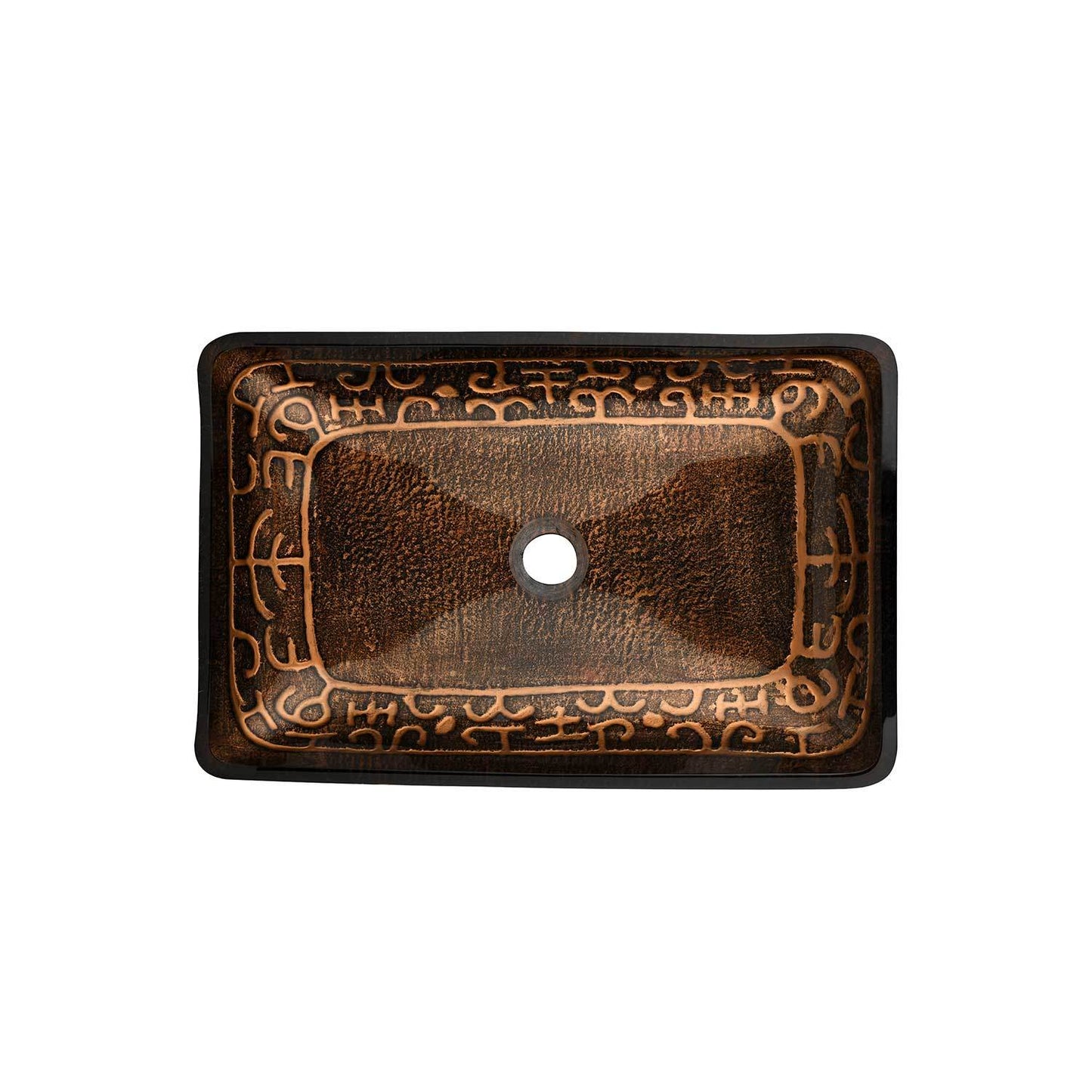 22.25" L -14.5" W -4 4-3/8 in. H Golden Handmade Glass Rectangle Vessel Bathroom Sink in Brown and with Faucet and Pop-Up Drain in Matte Black