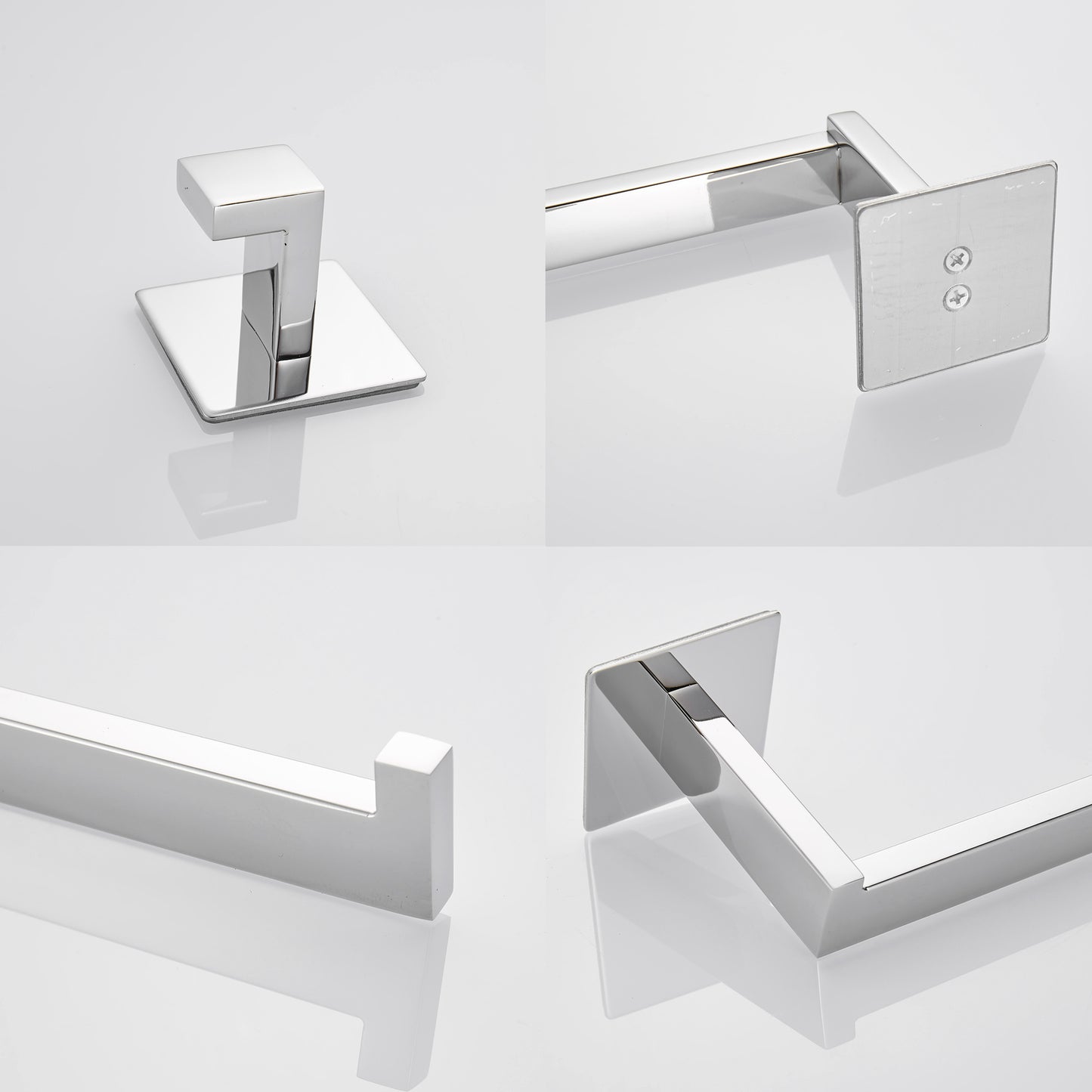 Strong Viscosity Adhesive 4 Pieces Bathroom Accessories Set Without Drilling Silver Brushed Towel Bar Set Holder Rack Robe Hook Tissue Toilet Paper Holder Rustproof 304 Stainless Steel YJ