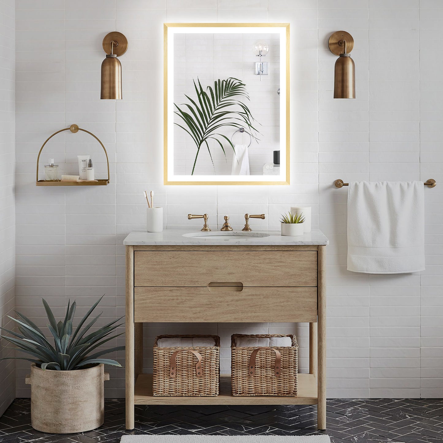 4 Size LED Bathroom Mirror; Backlit and Front Lighted Mirror for Bathroom; Wall Mounted Bathroom Vanity Framed Mirror Includes Dimmer; ; Defogger; Vertical / Horizontal