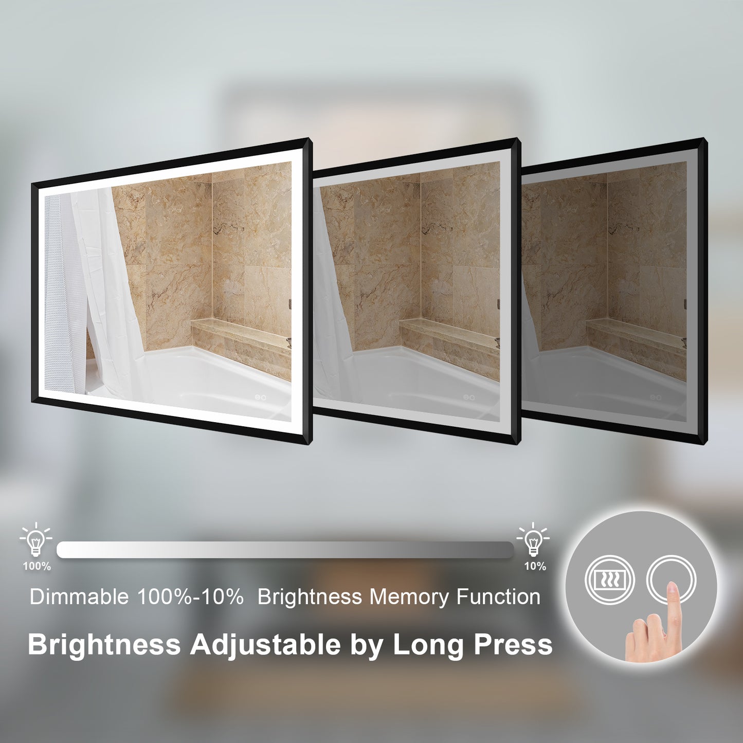 4 Size LED Bathroom Mirror; Backlit and Front Lighted Mirror for Bathroom; Wall Mounted Bathroom Vanity Framed Mirror Includes Dimmer; ; Defogger; Vertical / Horizontal